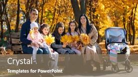  Presentation with portrait happy family smiling - Presentation design enhanced with portrait-of-big-family background and a coral colored foreground