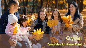  Presentation with portrait happy family smiling - PPT theme having portrait-of-big-family background and a tawny brown colored foreground