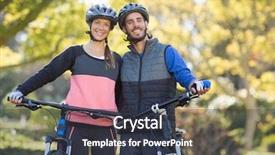  Presentation with mountain bike - Colorful PPT theme enhanced with portrait of biker couple with mountain bike in countryside backdrop and a tawny brown colored foreground