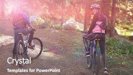  Presentation with mountain bike - Beautiful slide deck featuring portrait of biker couple with mountain bike in countryside backdrop and a gray colored foreground