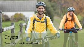  Presentation with mountain bike - Slides enhanced with portrait of biker couple with mountain bike in countryside background and a seafoam green colored foreground