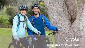  Presentation with mountain bike - PPT layouts having portrait of biker couple with mountain bike in countryside background and a gray colored foreground