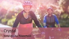  Presentation with cycling - Beautiful theme featuring portrait of biker smiling biker couple cycling in countryside backdrop and a coral colored foreground