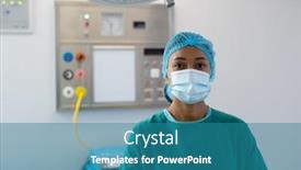  Presentation with theatre mask - Presentation design enhanced with portrait-of-biracial-female-healthcare background and a teal colored foreground