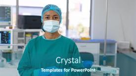  Presentation with theatre mask - PPT layouts featuring portrait-of-biracial-female-surgeon background and a ocean colored foreground