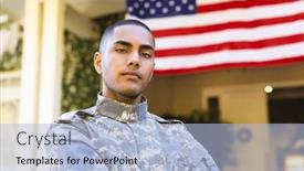  Presentation with military - Presentation theme enhanced with portrait-of-biracial-male-american background and a light blue colored foreground