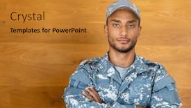  Presentation with military camera - PPT theme enhanced with portrait-of-biracial-male-soldier background and a gold colored foreground