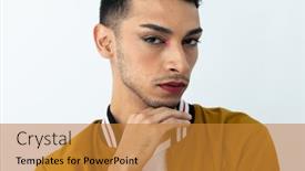  Presentation with gender - Presentation theme enhanced with portrait-of-biracial-transgender-man background and a gold colored foreground