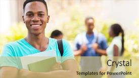  Presentation with college - Slide set consisting of portrait of black male college background and a yellow colored foreground