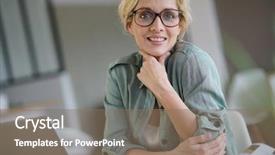  Presentation with home - Slide set featuring portrait of blond woman working background and a violet colored foreground