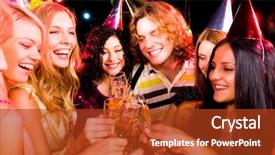  Presentation with toasting - Audience pleasing presentation theme consisting of portrait of boozing people in smart clothing toasting at birthday party backdrop and a crimson colored foreground