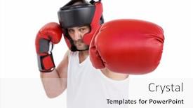 Presentation with boxer - Amazing slides having portrait of boxer wearing head protector and gloves isolated on white background backdrop and a white colored foreground