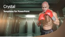  Presentation with boxing - Cool new presentation theme with portrait of boxer with gloves backdrop and a dark gray colored foreground
