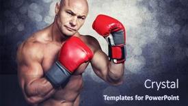  Presentation with boxer - Amazing theme having portrait of boxer with red gloves against black wall backdrop and a tawny brown colored foreground