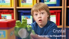  Presentation with down syndrome - Presentation theme having portrait-of-boy-5-6 background and a ocean colored foreground