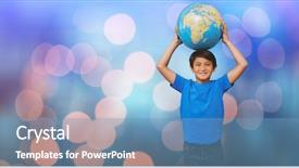  Presentation with digital globe on forex - Slide set consisting of portrait of boy carrying globe background and a teal colored foreground