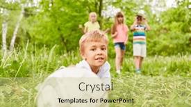  Presentation with summer holiday - Theme with portrait-of-boy-touching-soccer background and a soft green colored foreground