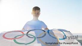  Presentation with summer olympic - Audience pleasing PPT theme consisting of portrait-of-boy-waving-flag backdrop and a light blue colored foreground