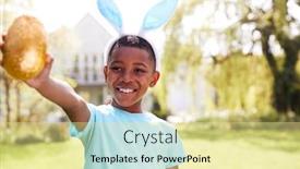  Presentation with bunny - Beautiful presentation theme featuring portrait-of-boy-wearing-bunny backdrop and a blonde colored foreground