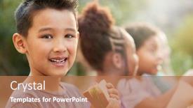  Presentation with healthy eating - Colorful PPT layouts enhanced with portrait-of-boy-with-friends backdrop and a coral colored foreground