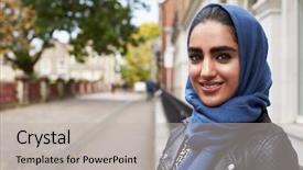  Presentation with woman muslim - Slides consisting of portrait of british muslim woman background and a light gray colored foreground