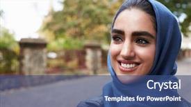  Presentation with woman muslim - Audience pleasing presentation design consisting of portrait of british muslim woman backdrop and a ocean colored foreground