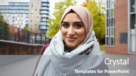  Presentation with woman muslim - Presentation design with portrait of british muslim woman background and a gray colored foreground