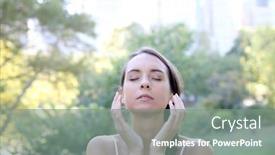  Presentation with relaxing - Amazing slide deck having portrait-of-brunette-woman-relaxing backdrop and a gray colored foreground