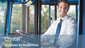  Presentation with bus - Audience pleasing presentation consisting of portrait of bus driver behind backdrop and a ocean colored foreground