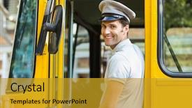  Presentation with bus - Theme having portrait of bus driver smiling background and a gold colored foreground