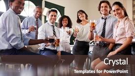  Presentation with meeting - Beautiful theme featuring portrait of business colleagues meeting backdrop and a tawny brown colored foreground