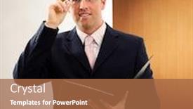  Presentation with executive - Beautiful presentation theme featuring portrait-of-business-executive-standing and a  colored foreground