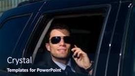  Presentation with car business - Slide set consisting of portrait of business man inside the car background and a navy blue colored foreground