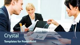  Presentation with partners - Slide deck with portrait of business partners holding background and a  colored foreground