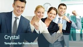  Presentation with strength - Theme consisting of portrait of business partners showing their strength with leader in front background and a ocean colored foreground