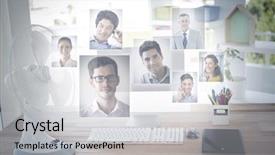  Presentation with electric fan - Colorful PPT theme enhanced with portrait of business people against sticky notes on computer monitor by electric fan backdrop and a light gray colored foreground