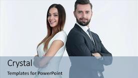  Presentation with animated business people - Colorful slide deck enhanced with portrait of business people back backdrop and a light blue colored foreground