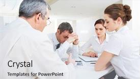  Presentation with people - Cool new PPT theme with portrait of business people deciding backdrop and a white colored foreground