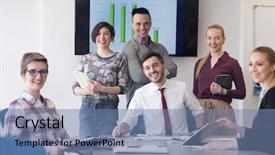  Presentation with team leader - Presentation consisting of portrait of business people group at modern bright startup office meeting room young man with beard sitting in middle as team leader background and a seafoam green colored foreground
