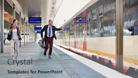  Presentation with running - Beautiful slide set featuring portrait-of-business-people-running backdrop and a light gray colored foreground