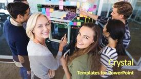  Presentation with business plan - PPT layouts consisting of portrait of business people standing background and a tawny brown colored foreground