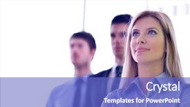  Presentation with team group - Audience pleasing slide deck consisting of portrait of business people team backdrop and a teal colored foreground