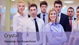  Presentation with team people hugging - Cool new presentation theme with delicious pizza with mushrooms and smoked sausages - thin pastry crust at round wooden desk isolated at white background italian food top view backdrop and a coral colored foreground