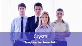  Presentation with team group - Colorful presentation enhanced with portrait of business people team group at modern bright office backdrop and a royal blue colored foreground