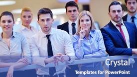  Presentation with team group yellow - PPT layouts featuring portrait of business people team background and a teal colored foreground