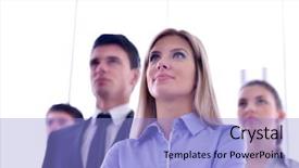  Presentation with team group - Theme having portrait of business people team background and a  colored foreground