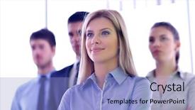  Presentation with team group yellow - Audience pleasing PPT layouts consisting of portrait of business people team backdrop and a  colored foreground