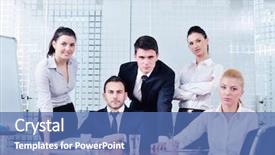  Presentation with team group yellow - Cool new PPT layouts with portrait of business people team backdrop and a ocean colored foreground