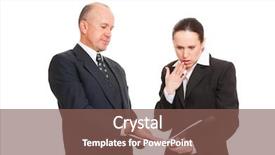  Presentation with business report - PPT theme having portrait of business people woman taken mistake in report isolated on white background background and a violet colored foreground