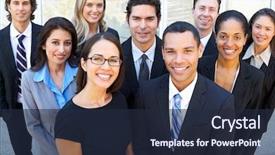  Presentation with office - Amazing presentation theme having portrait of business team outside backdrop and a wine colored foreground